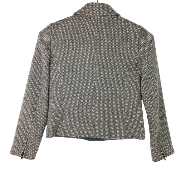 Talbots 2P Gray Tweed Moto Jacket Blazer Full Zip Wool Blend Pockets Metallic - Picture 9 of 14